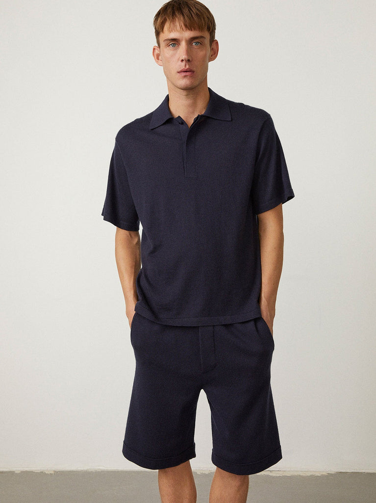 Charles Tee Navy | Lisa Yang | Dark blue short armed t-shirt in 100% cashmere