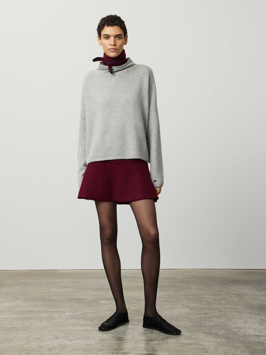 Burgundy sweater grey skirt discount