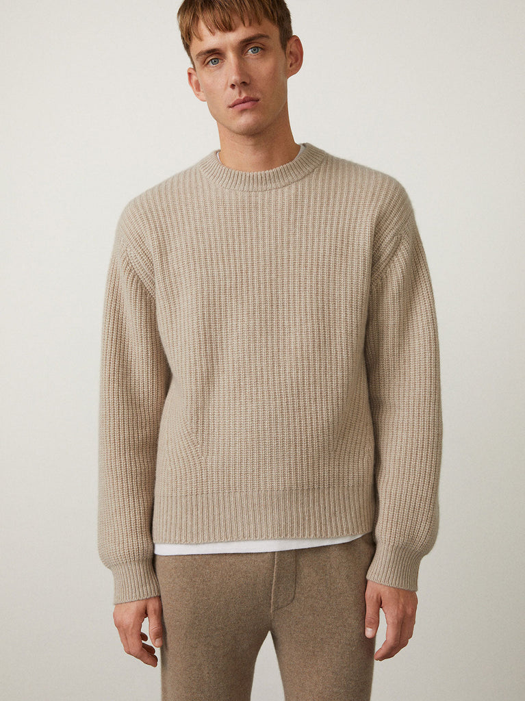 Cyrille Sweater Sand | Lisa Yang | Beige ribbed sweater in 100% cashmere