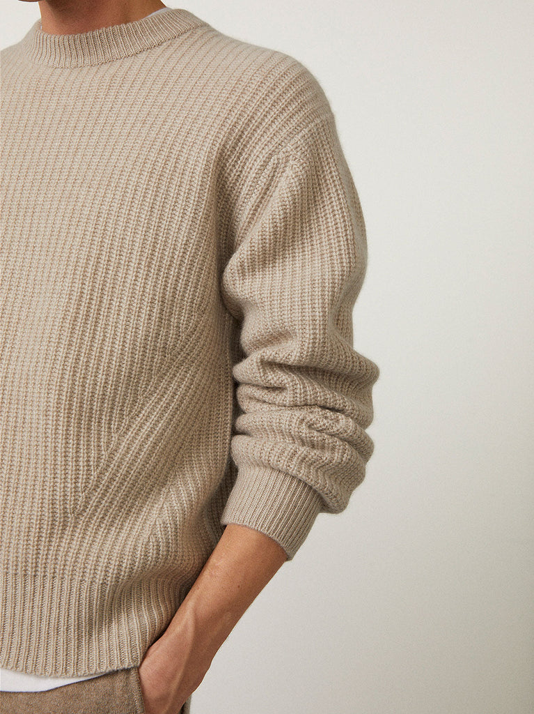 Cyrille Sweater Sand | Lisa Yang | Beige ribbed sweater in 100% cashmere