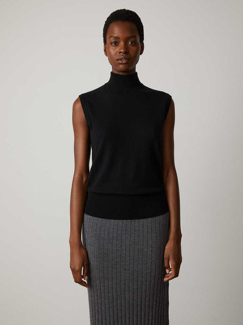 Cynthia Vest Black | Lisa Yang | Black sleeveless high neck vest in 100% cashmere