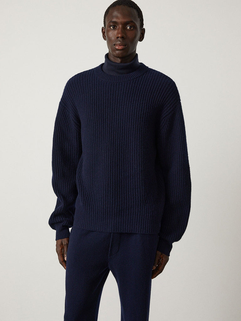 Cyrille Sweater Navy | Lisa Yang | Dark blue ribbed sweater in 100% cashmere