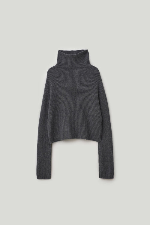 Ella Sweater Graphite | Lisa Yang | Dark grey high neck sweater in 100% cashmere